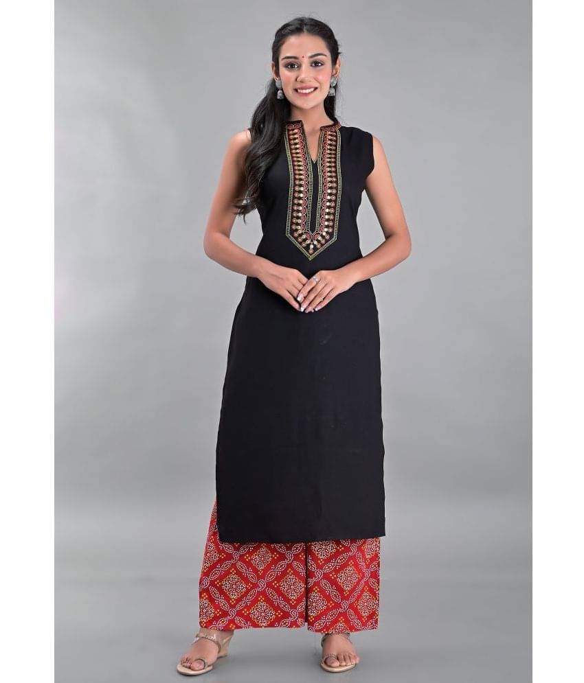     			Clothy N Wave - Black Straight Rayon Women's Stitched Salwar Suit ( Pack of 1 )