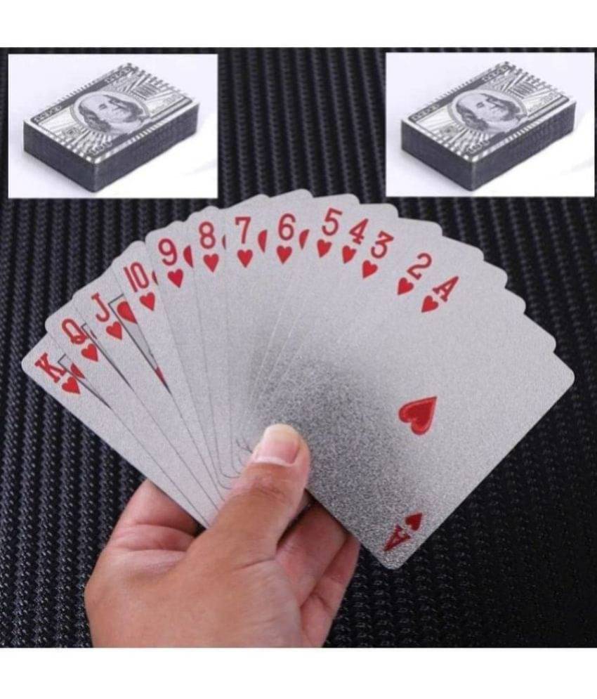     			Fratelli Silver Deck of Waterproof Cards, PVC Plastic Gold Playing Cards Premium Cards Gold Waterproof Playing Cards Washable - Use for Party Game- Golden Deck Pack of 2