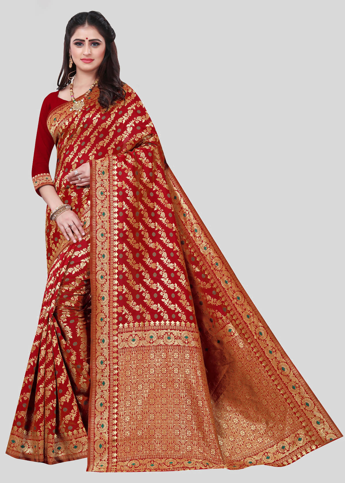 Gazal Fashions Banarasi Silk Embellished Saree With Unstitched Blouse Piece ( Multicolour ) - Sarees | Buy online on ZillyBuy