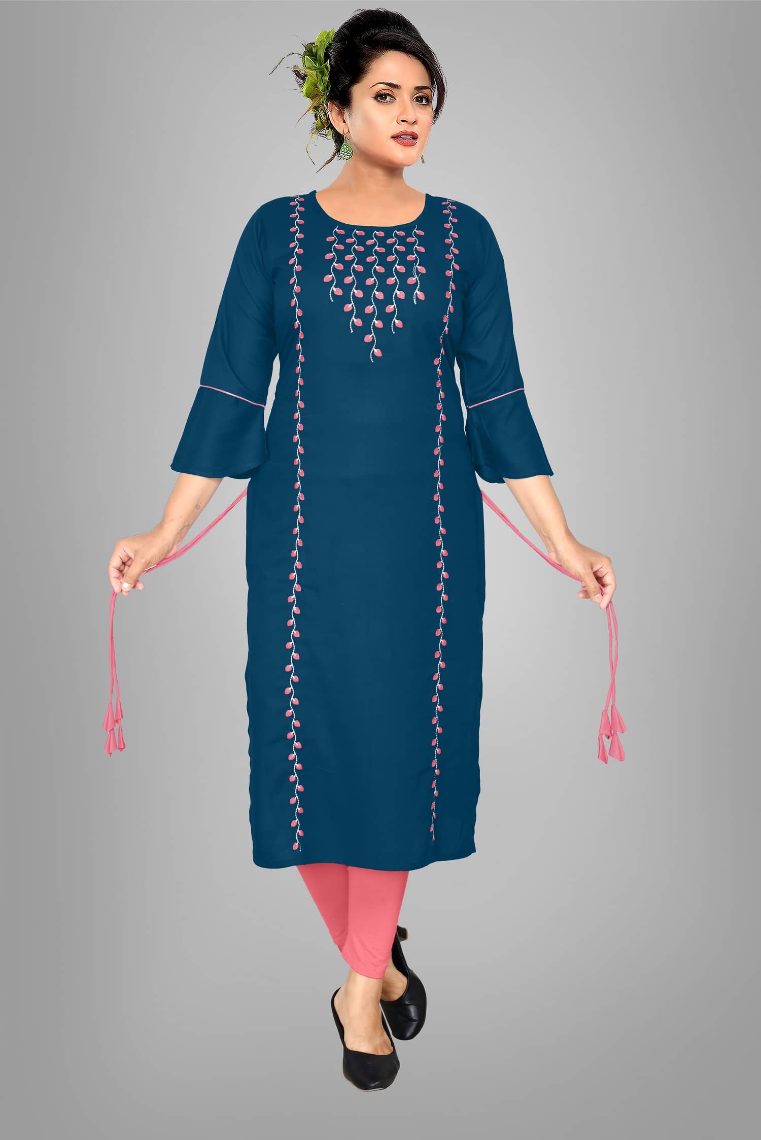 HAYA - Blue Rayon Women's Straight Kurti ( Pack of 1 ) - Kurtis, Tunics | Buy online on ZillyBuy