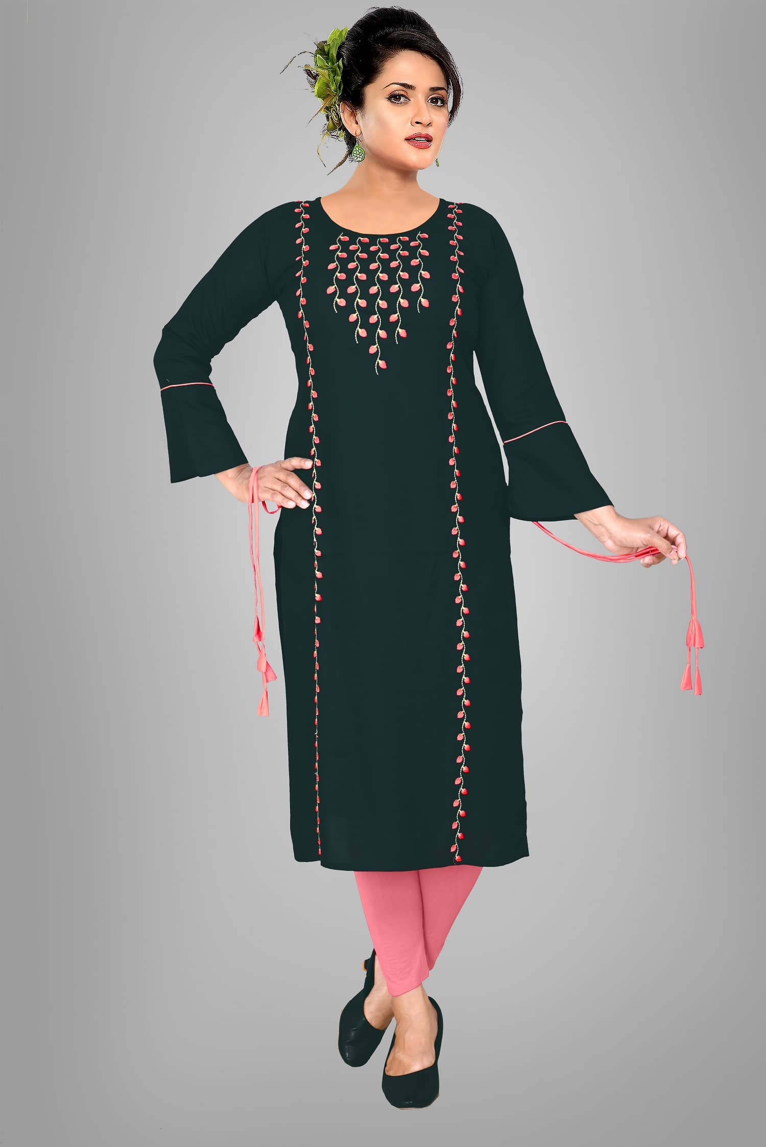 HAYA - Green Rayon Women's Straight Kurti ( Pack of 1 ) - Kurtis, Tunics | Buy online on ZillyBuy