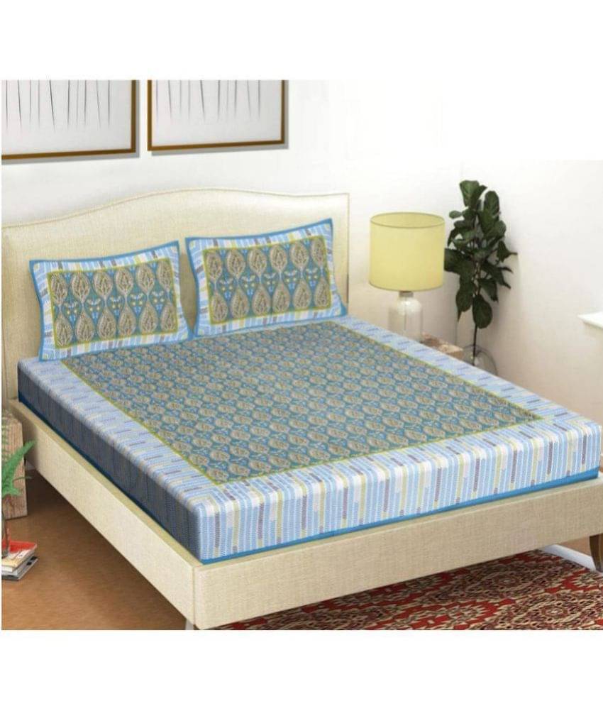     			Frionkandy Cotton Double Bedsheet ( Blue )