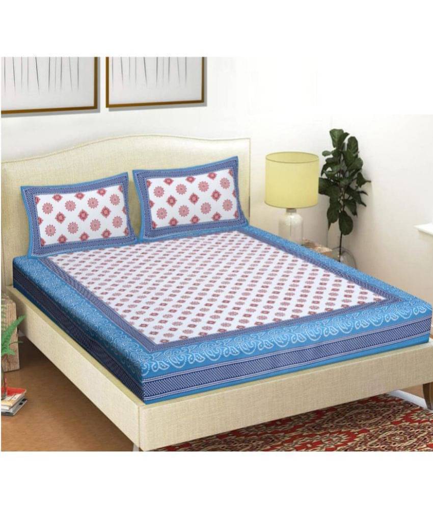 Frionkandy Cotton Double Bedsheet ( Blue ) Frionkandy Cotton Double Bedsheet ( Blue )