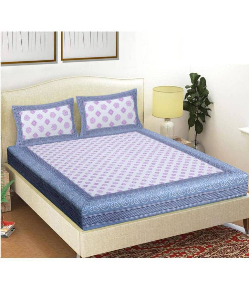     			Frionkandy Cotton Double Bedsheet ( Blue )