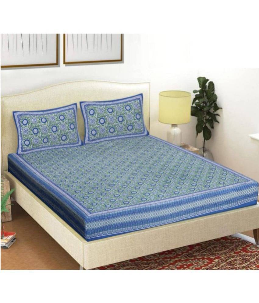     			Frionkandy Cotton Double Bedsheet ( Blue )