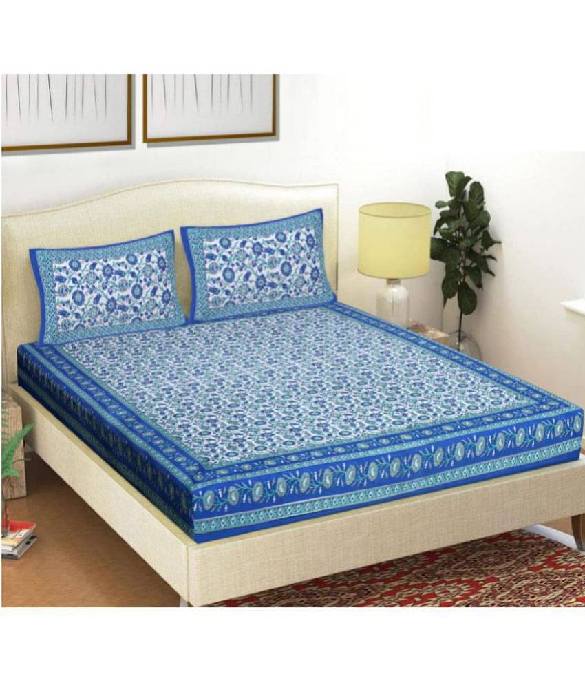 Frionkandy Cotton Double Bedsheet ( Blue ) Frionkandy Cotton Double Bedsheet ( Blue )