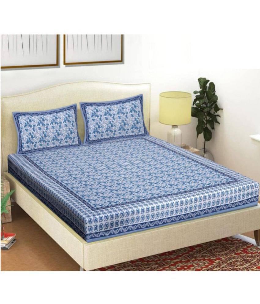 Frionkandy Cotton Double Bedsheet ( Blue ) Frionkandy Cotton Double Bedsheet ( Blue )