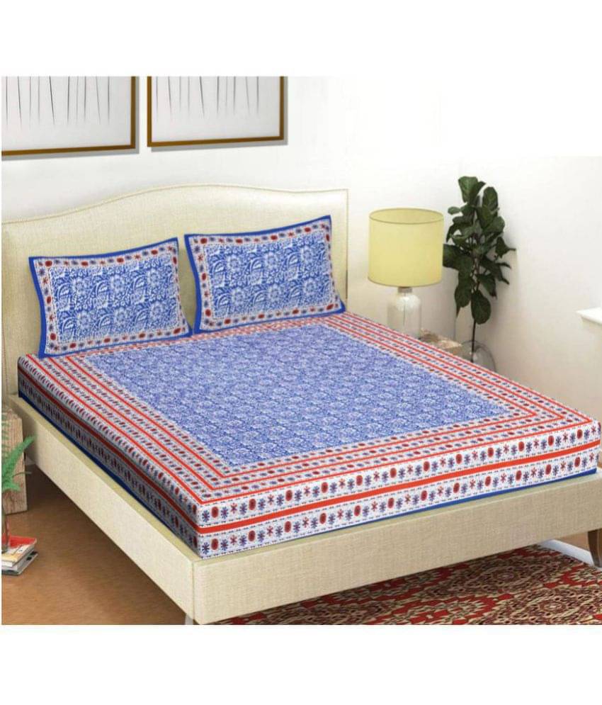     			Frionkandy Cotton Double Bedsheet ( Blue )
