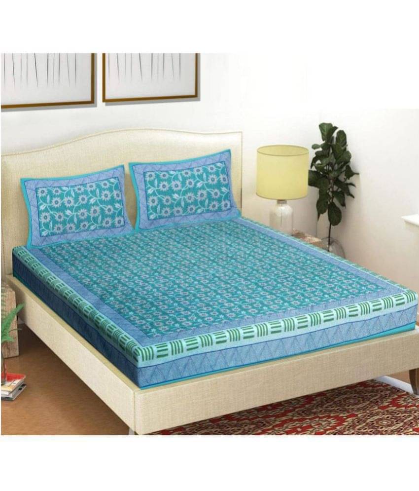     			Frionkandy Cotton Double Bedsheet ( Turquoise )