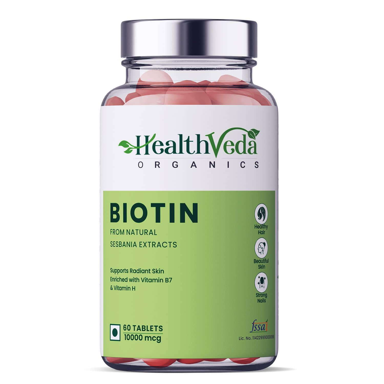 Health Veda Organics Biotin For Healthy Hair, Skin & Nails, 60 Veg Tablets