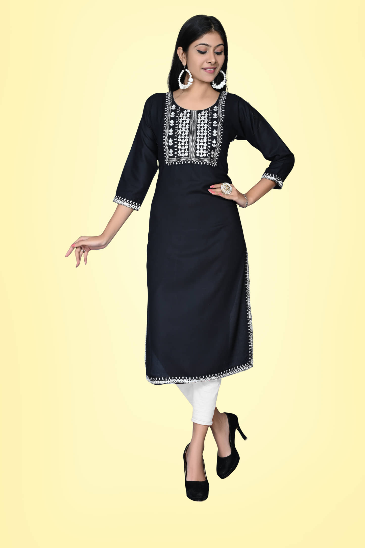 Kapadia - Black Rayon Women's Straight Kurti ( Pack of 1 ) - Kurtis, Tunics | Buy online on ZillyBuy