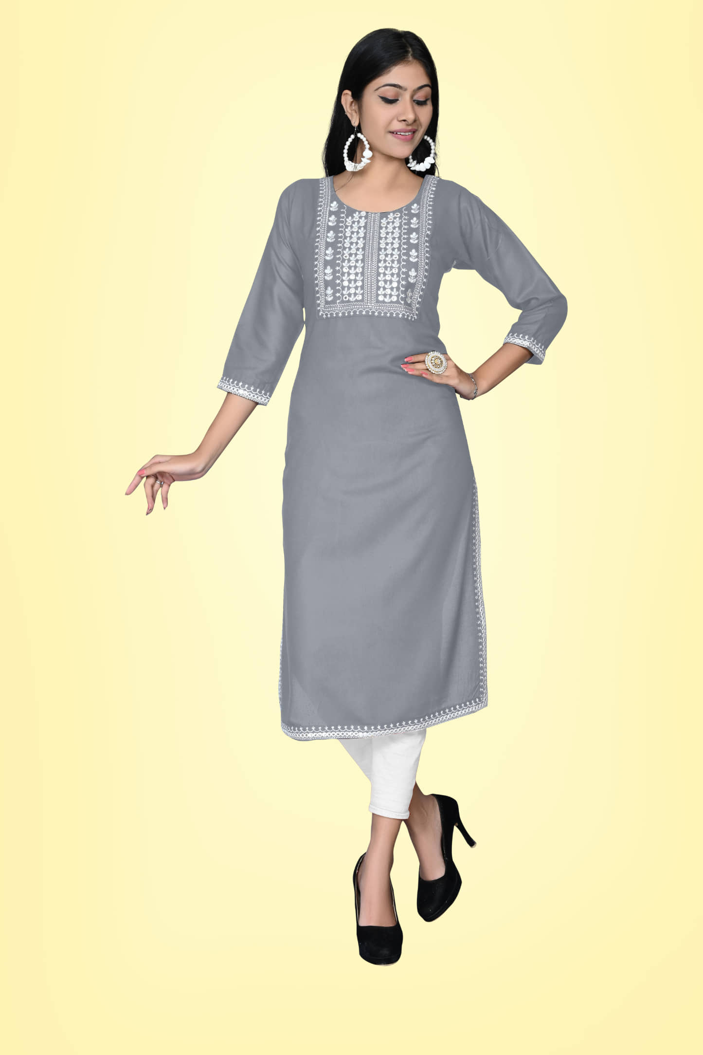 Kapadia - Grey Rayon Women's Straight Kurti ( Pack of 1 ) - Kurtis, Tunics | Buy online on ZillyBuy