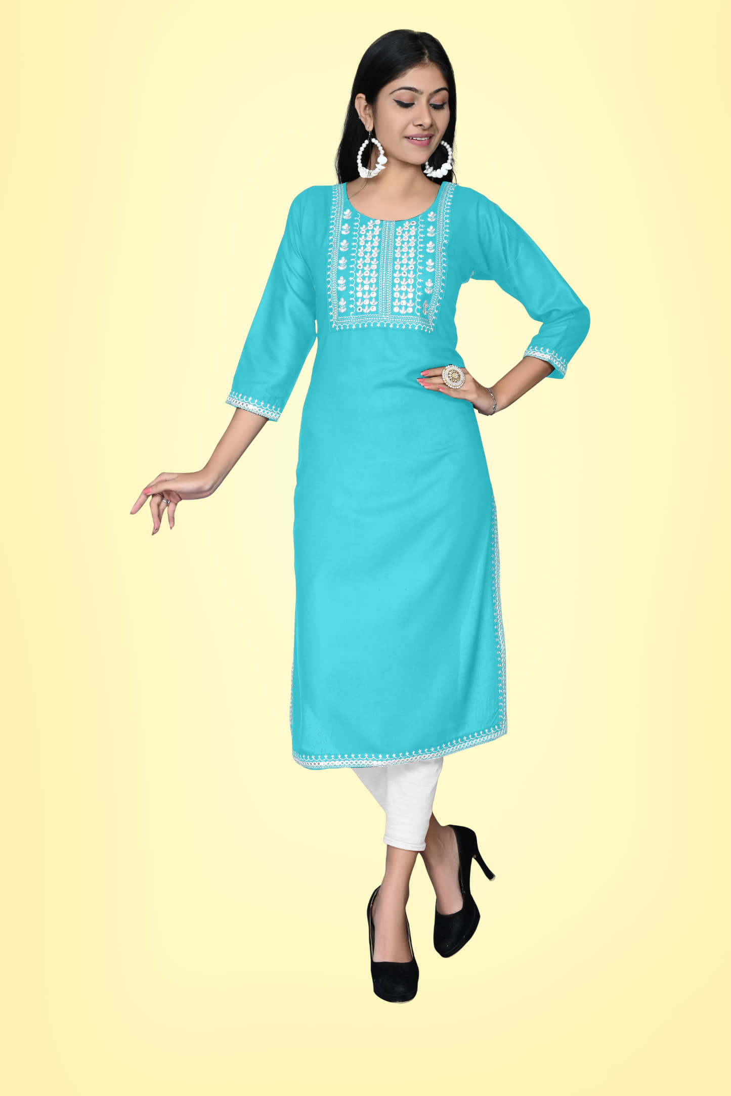 Kapadia - Light Blue Rayon Women's Straight Kurti ( Pack of 1 ) - Kurtis, Tunics | Buy online on ZillyBuy