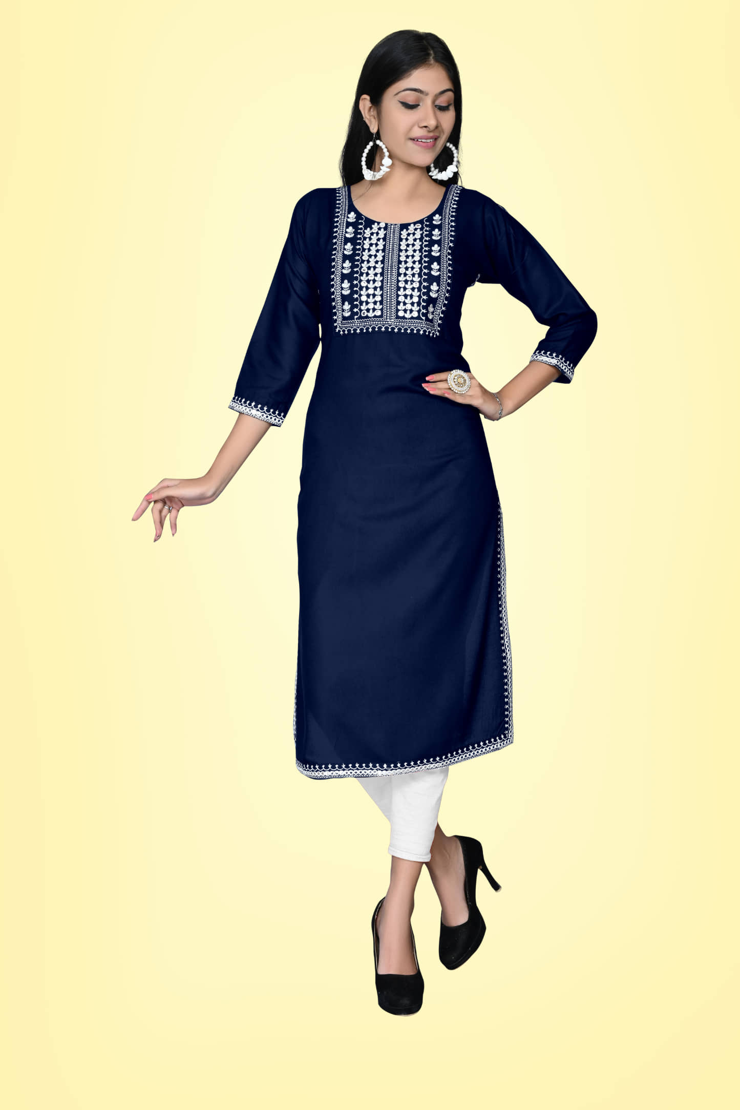 Kapadia - Navy Blue Rayon Women's Straight Kurti ( Pack of 1 ) - Kurtis, Tunics | Buy online on ZillyBuy