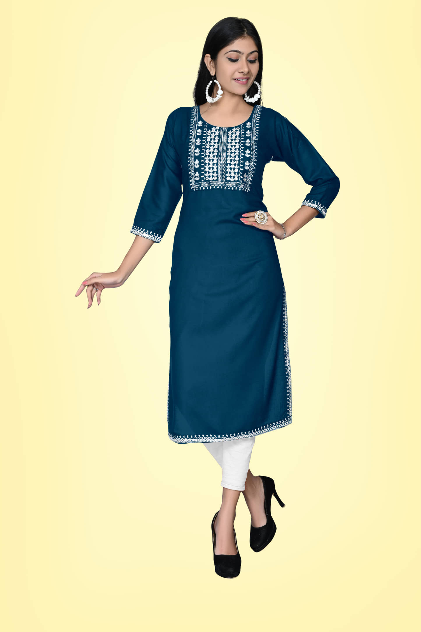 Kapadia - Teal Rayon Women's Straight Kurti ( Pack of 1 ) - Kurtis, Tunics | Buy online on ZillyBuy