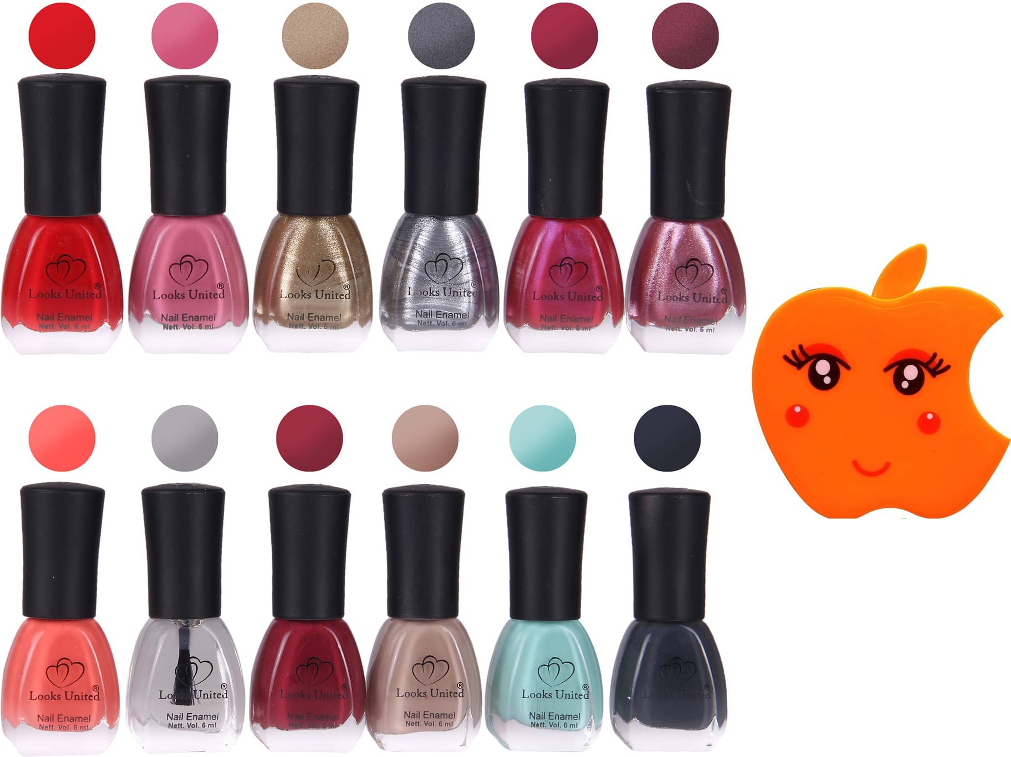 Looks United 12 Premium Colors Nail Paint With Nail Paint Remover Wipes (Pack Of 13)