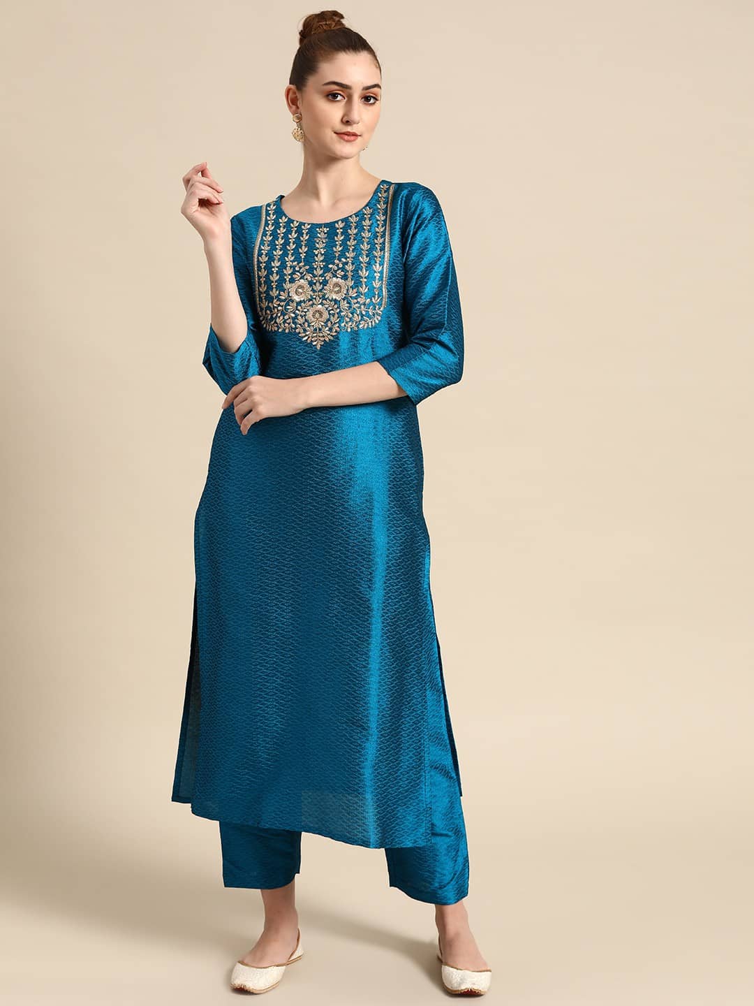 MEHZEEL FAB - Blue Straight Silk Blend Women's Stitched Salwar Suit ( Pack of 1 )