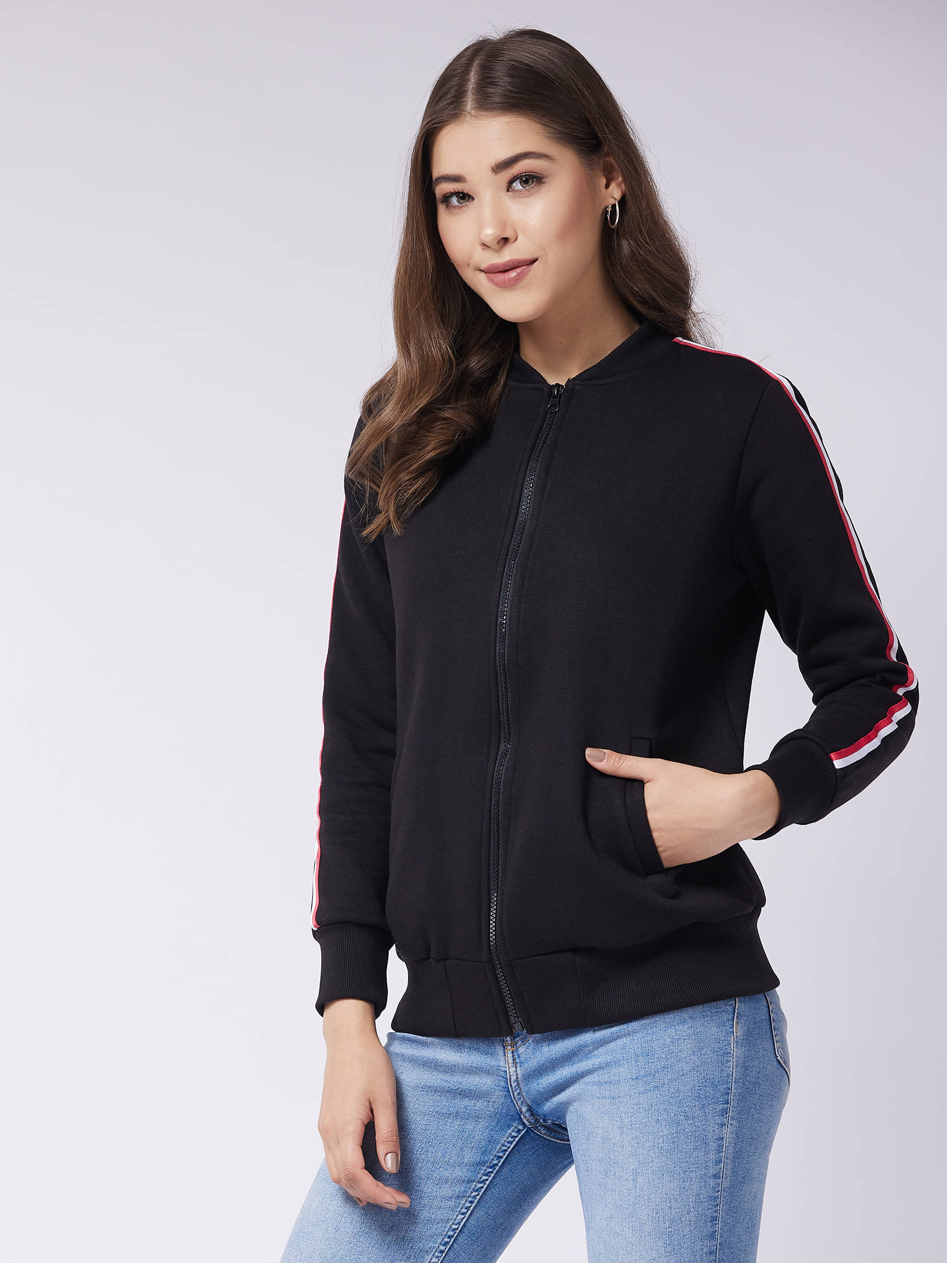 Miss Chase "-" Poly Cotton Black Bomber Jackets Pack of 1 Miss Chase "-" Poly Cotton Black Bomber Jackets Pack of 1