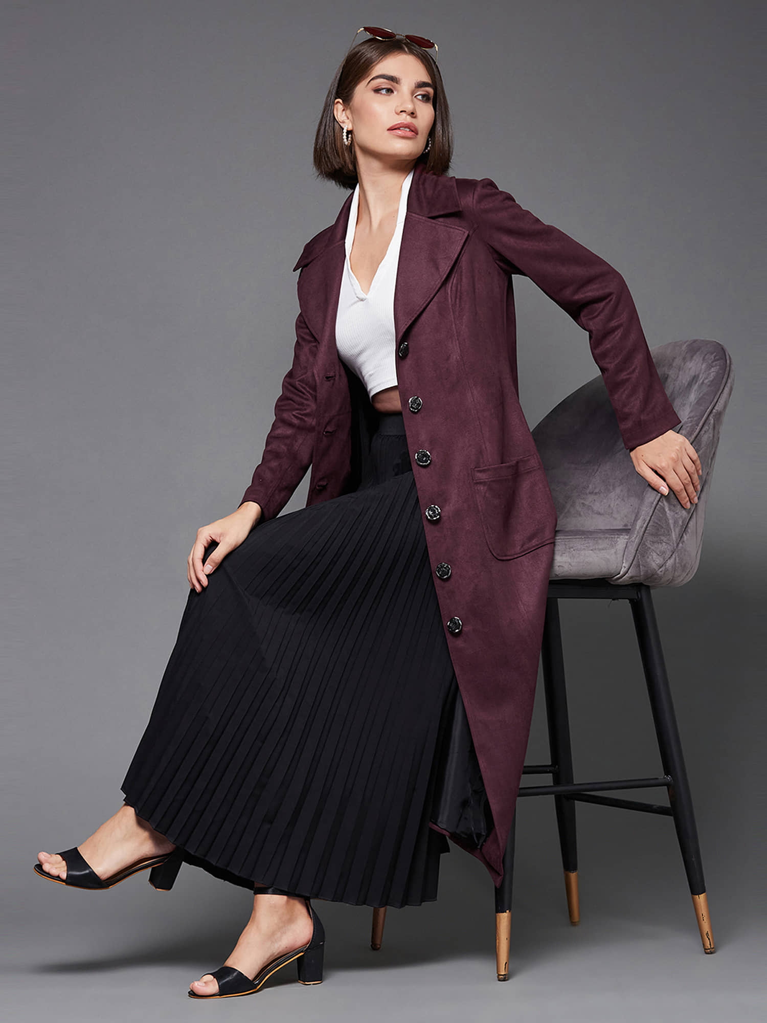 Miss Chase "-" Polyester Maroon Jackets Pack of 1 - Jackets & Coats | Buy online on ZillyBuy