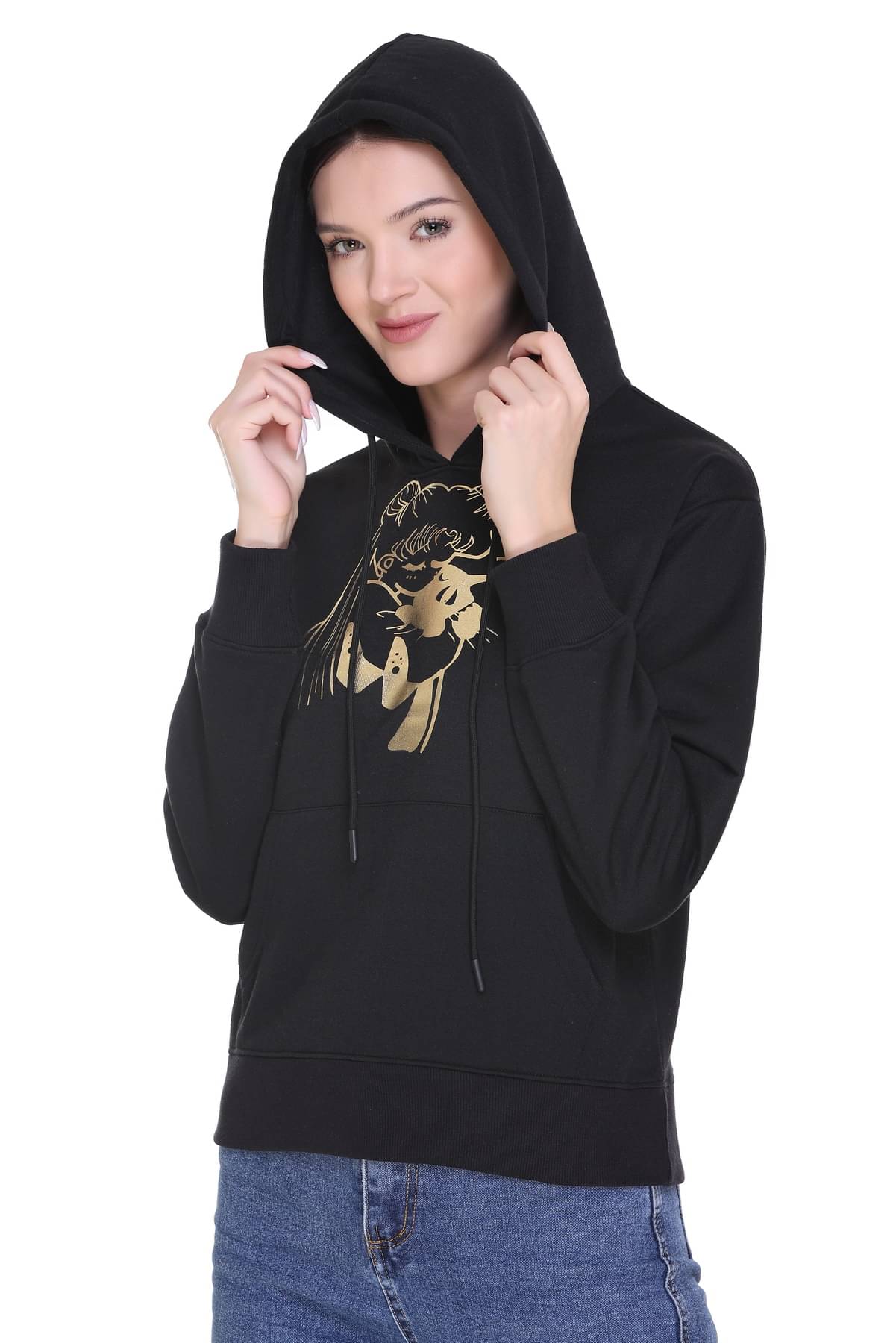 RF RAVES Women Fleece Hooded Sweatshirt ( Black ) RF RAVES Women Fleece Hooded Sweatshirt ( Black )