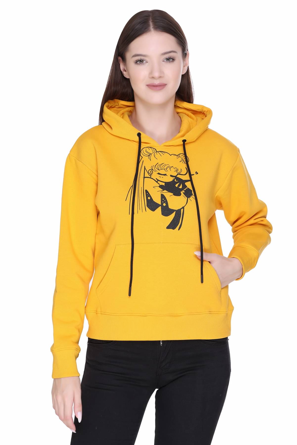 RF RAVES Women Fleece Hooded Sweatshirt ( Mustard ) RF RAVES Women Fleece Hooded Sweatshirt ( Mustard )