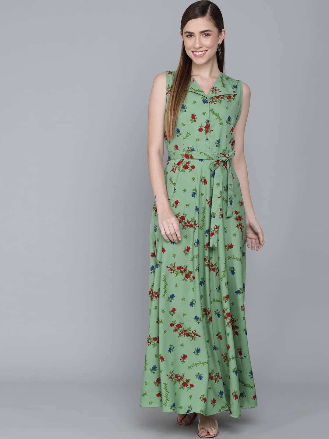 TOGZZ Women Crepe Printed Gown ( Green )     			TOGZZ Women Crepe Printed Gown ( Green )