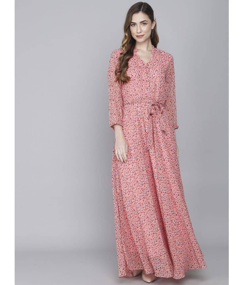 TOGZZ Women Georgette Printed A-line Dress ( Pink )