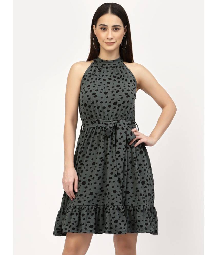 Uzarus Women Polyester Printed Fit & Flare Dress ( Green ) Uzarus Women Polyester Printed Fit & Flare Dress ( Green )