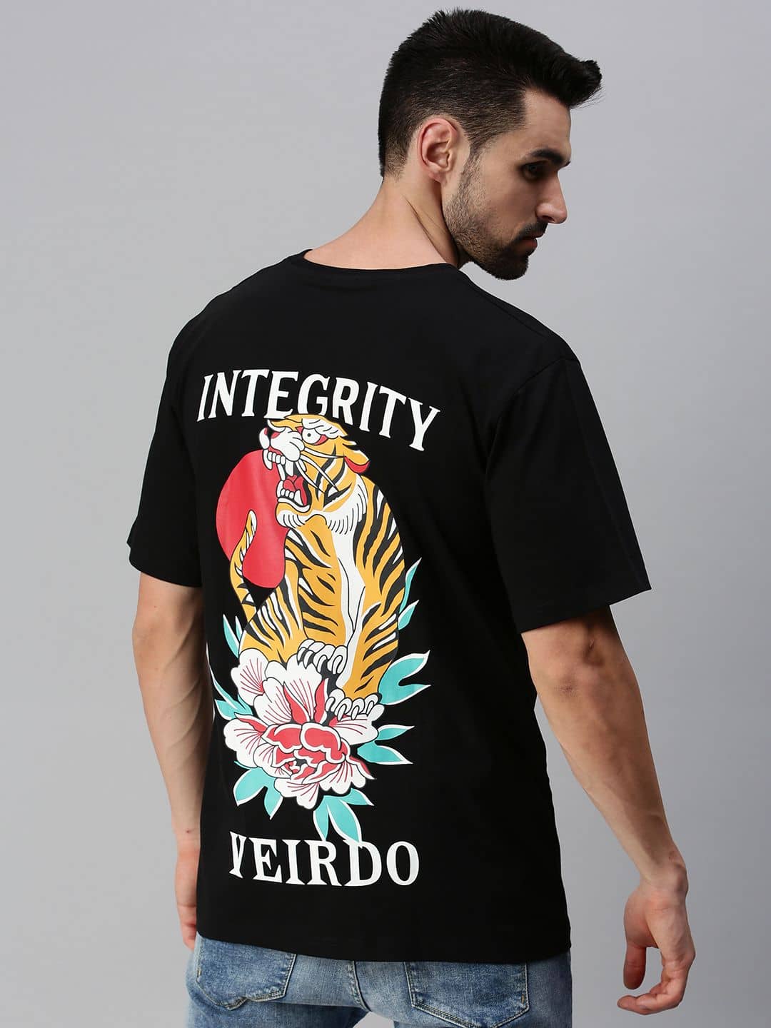 Veirdo Pack of 1 Cotton Oversized Fit Men's T-Shirt ( Black )