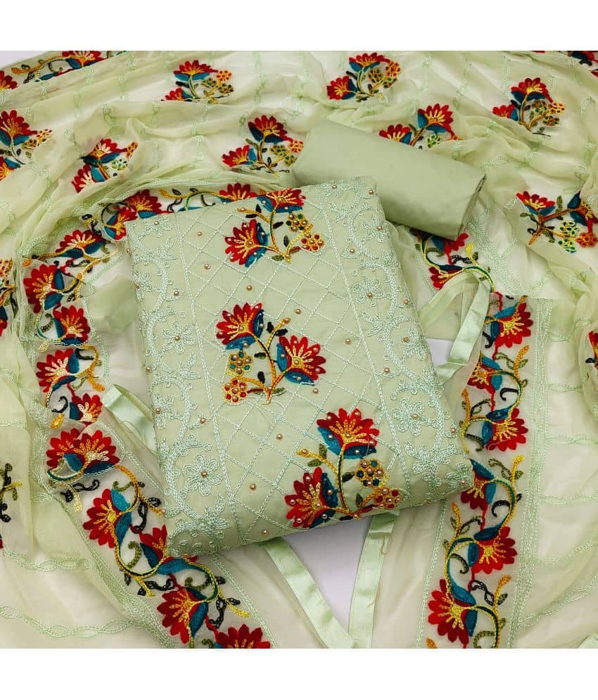 shankhpushpi - Unstitched Green Cotton Dress Material ( Pack of 1 ) - Unstitched Fabrics | Buy online on ZillyBuy