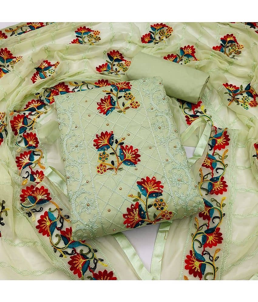 shankhpushpi - Unstitched Green Cotton Dress Material ( Pack of 1 ) - Unstitched Fabrics | Buy online on ZillyBuy
