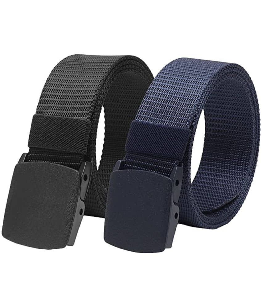 Clock21 - Black Canvas Men's Casual Belt ( Pack of 2 )