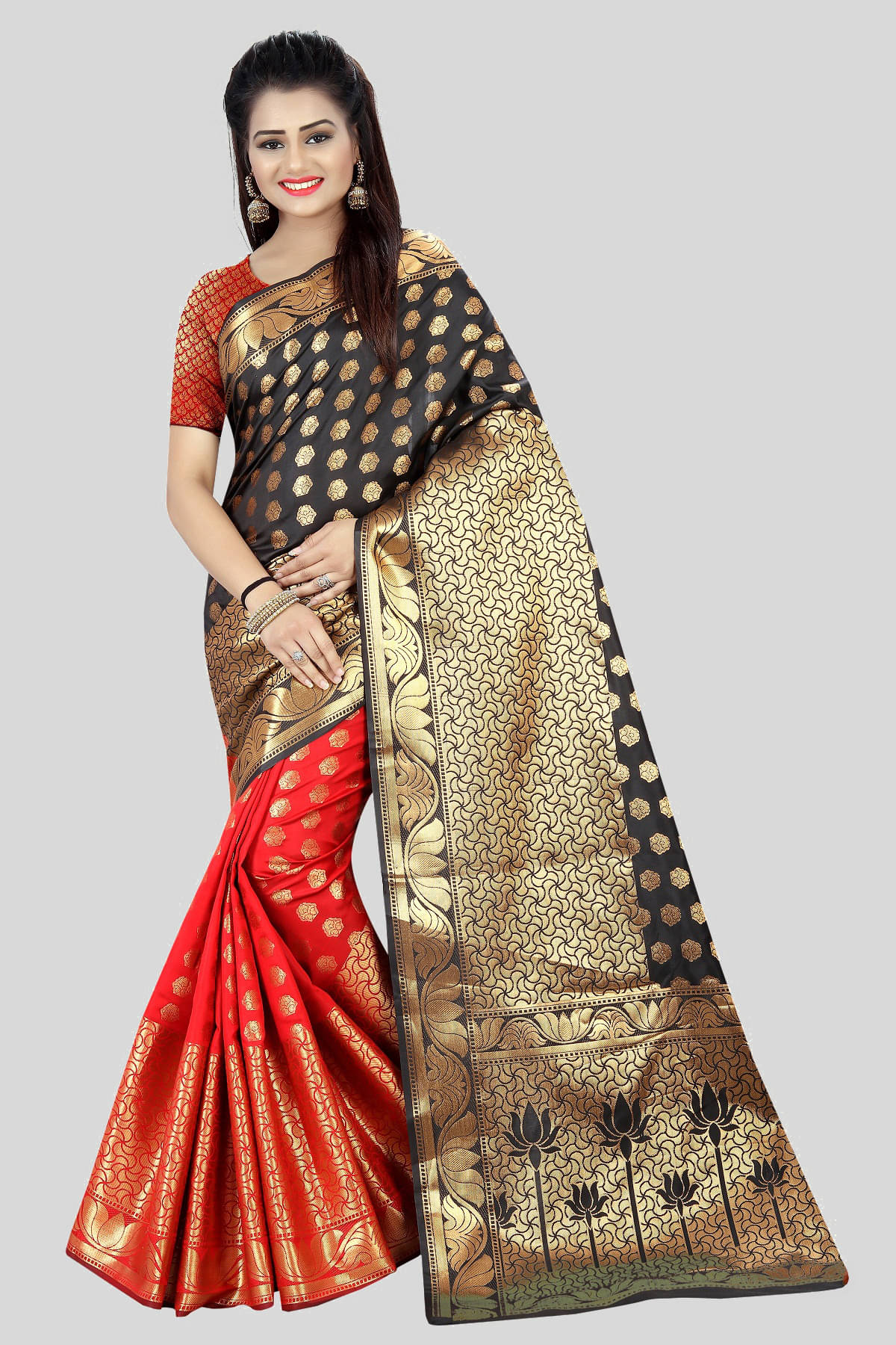 Gazal Fashions Banarasi Silk Embellished Saree With Unstitched Blouse Piece ( Black ) Gazal Fashions Banarasi Silk Embellished Saree With Unstitched Blouse Piece ( Black )