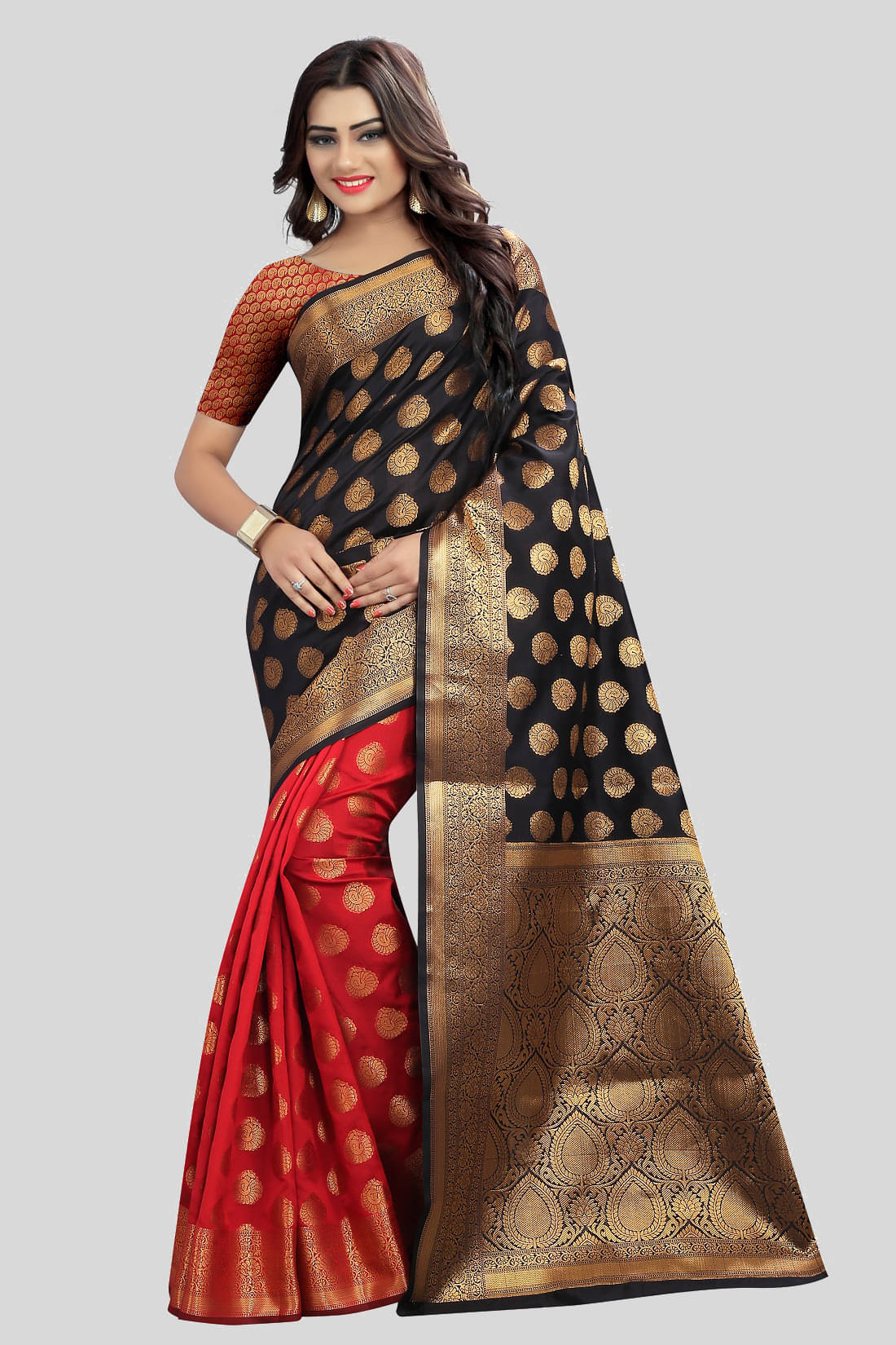 Gazal Fashions Banarasi Silk Embellished Saree With Unstitched Blouse Piece ( Black ) Gazal Fashions Banarasi Silk Embellished Saree With Unstitched Blouse Piece ( Black )