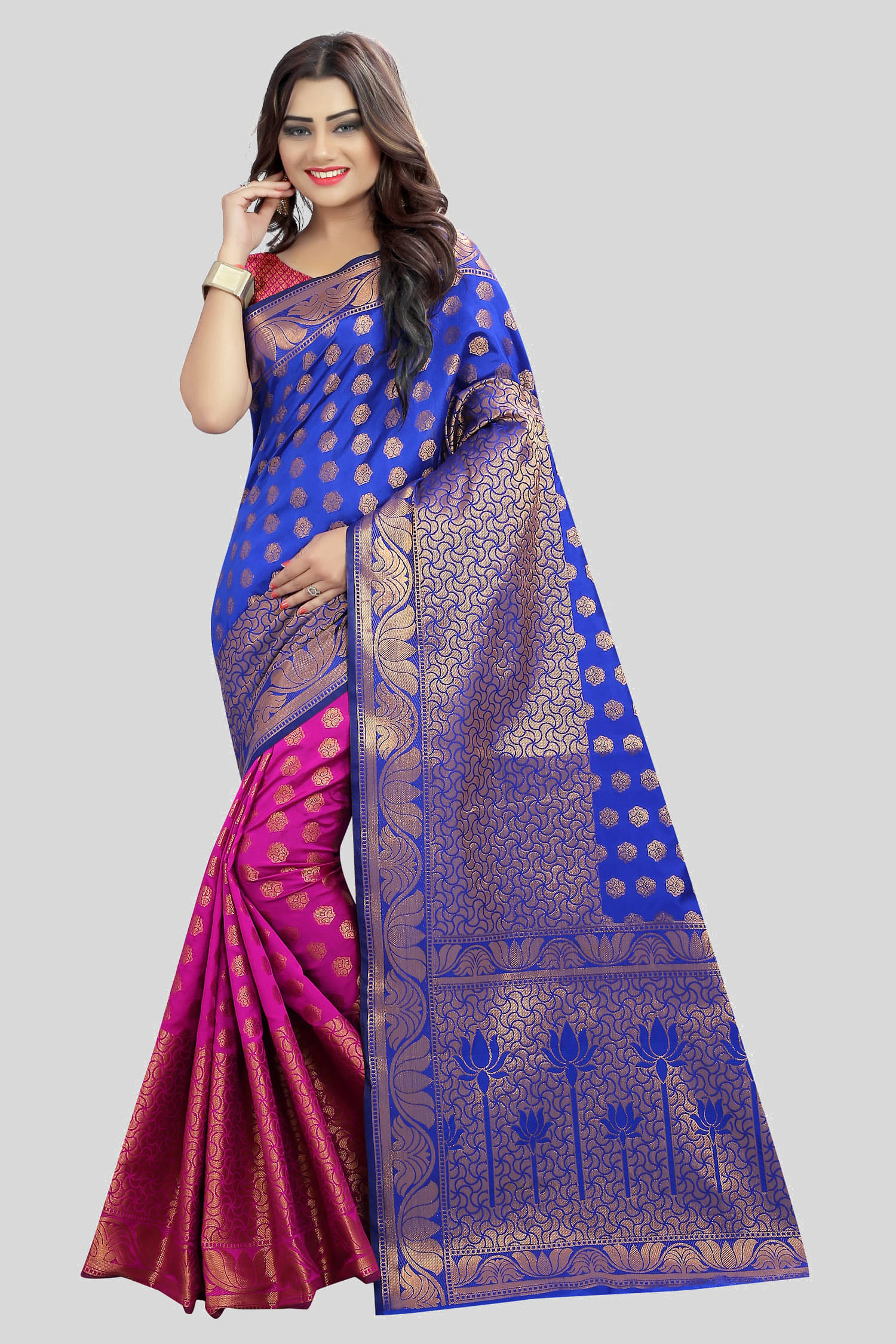 Gazal Fashions Banarasi Silk Embellished Saree With Unstitched Blouse Piece ( Blue ) Gazal Fashions Banarasi Silk Embellished Saree With Unstitched Blouse Piece ( Blue )