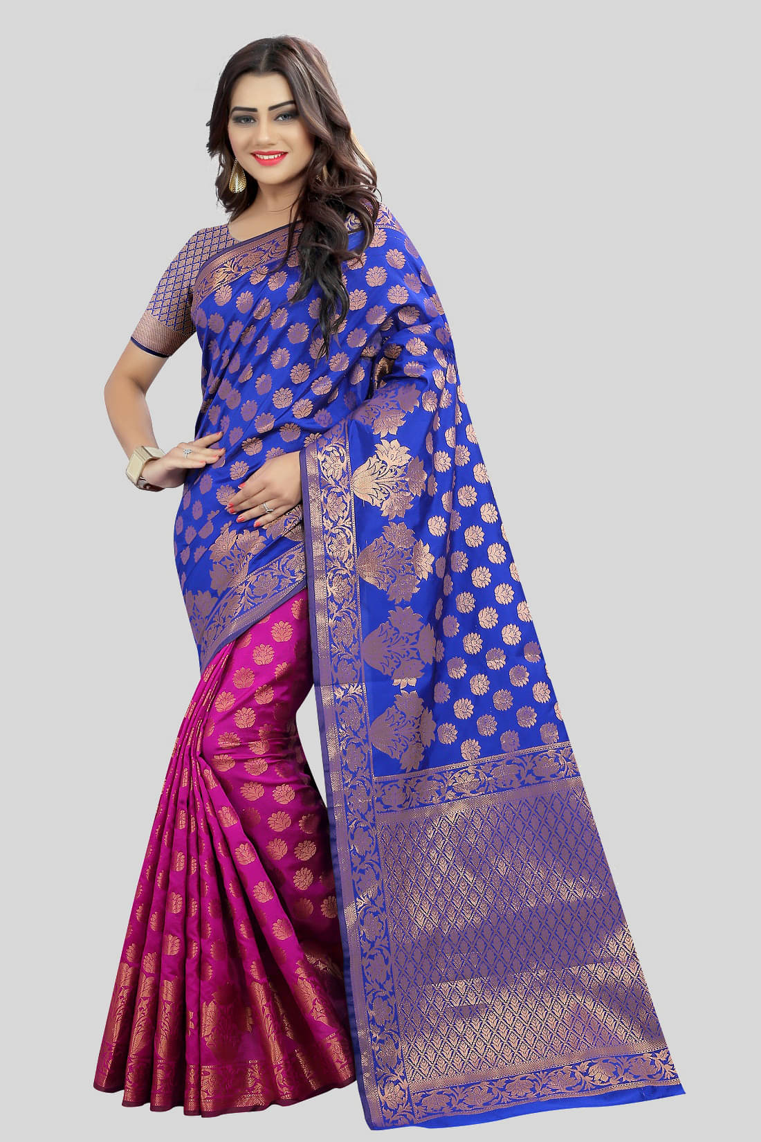 Gazal Fashions Banarasi Silk Embellished Saree With Unstitched Blouse Piece ( Blue ) Gazal Fashions Banarasi Silk Embellished Saree With Unstitched Blouse Piece ( Blue )