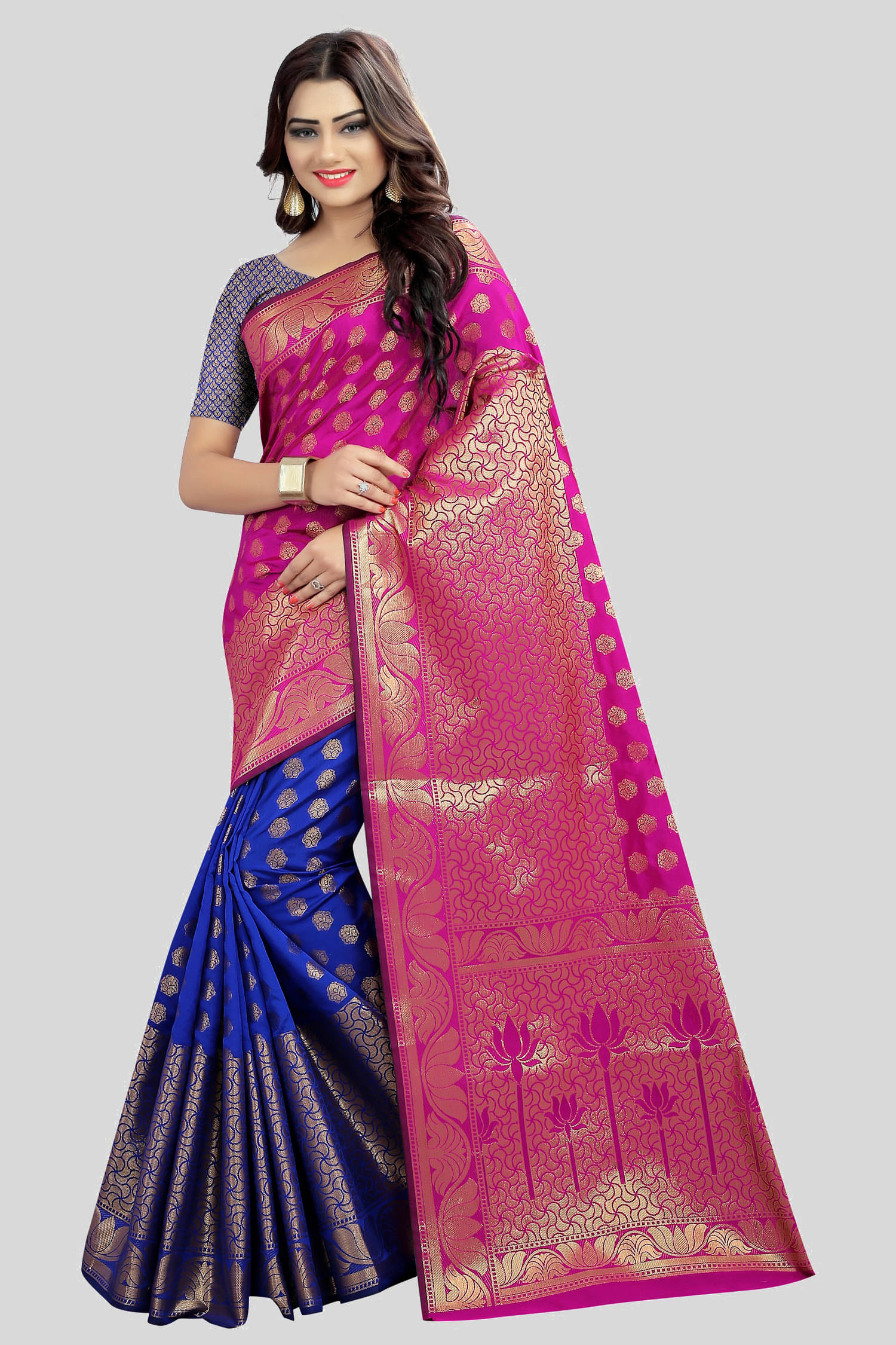     			Gazal Fashions Banarasi Silk Embellished Saree With Unstitched Blouse Piece ( Pink )