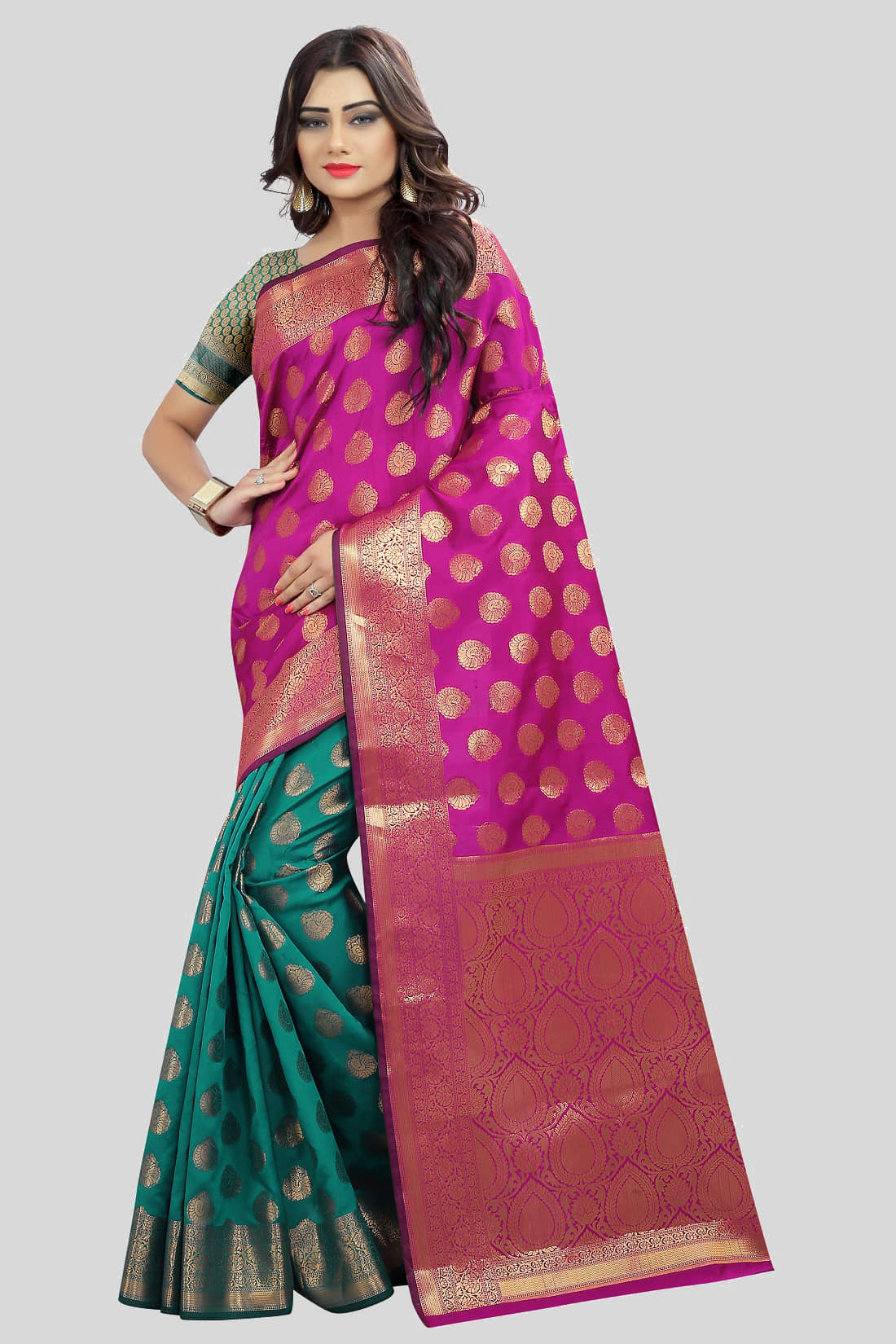 Gazal Fashions Banarasi Silk Embellished Saree With Unstitched Blouse Piece ( Cream ) - Sarees | Buy online on ZillyBuy