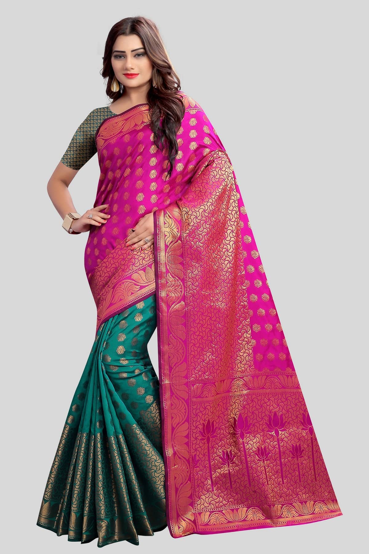 Gazal Fashions Banarasi Silk Embellished Saree With Unstitched Blouse Piece ( Black ) - Sarees | Buy online on ZillyBuy