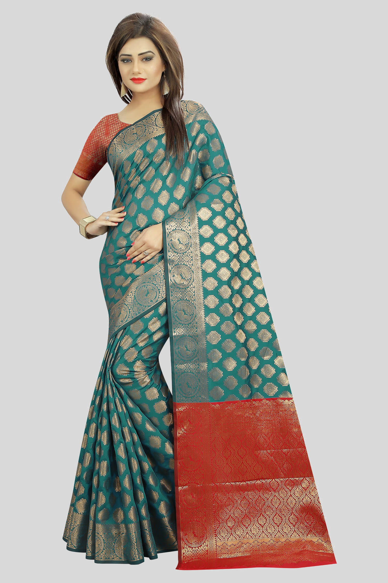 Gazal Fashions Banarasi Silk Embellished Saree With Unstitched Blouse Piece ( Blue ) - Sarees | Buy online on ZillyBuy