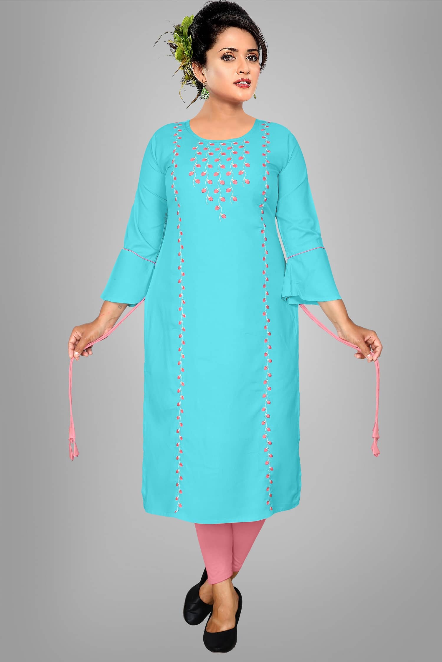 HAYA - Light Blue Rayon Women's Straight Kurti ( Pack of 1 ) - Kurtis, Tunics | Buy online on ZillyBuy