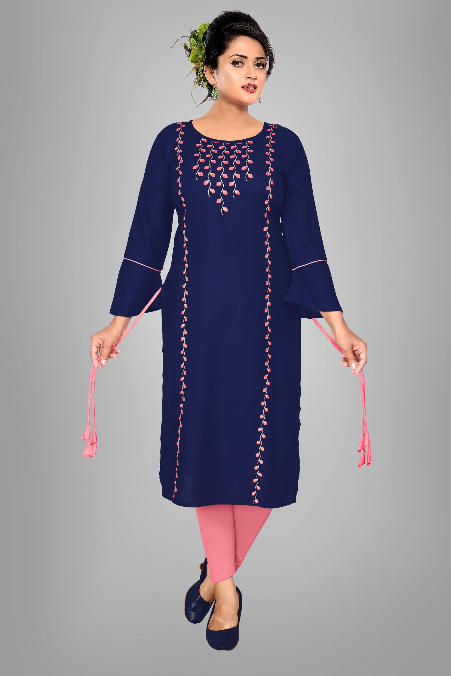 HAYA - Navy Rayon Women's Straight Kurti ( Pack of 1 ) - Kurtis, Tunics | Buy online on ZillyBuy