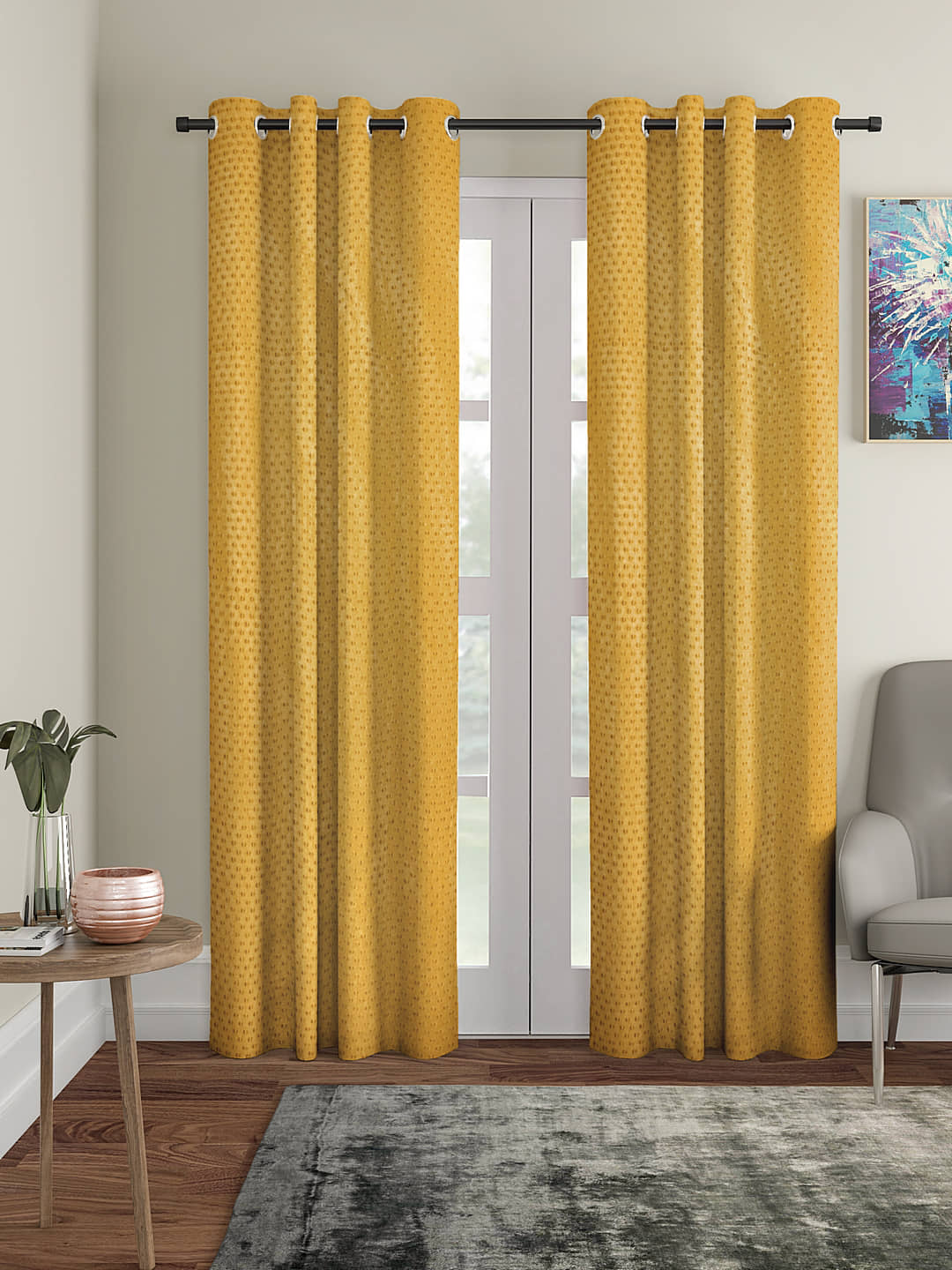 Cortina - Modern Embossed Room Darkening Eyelet Curtain-5 Ft-pack of 2