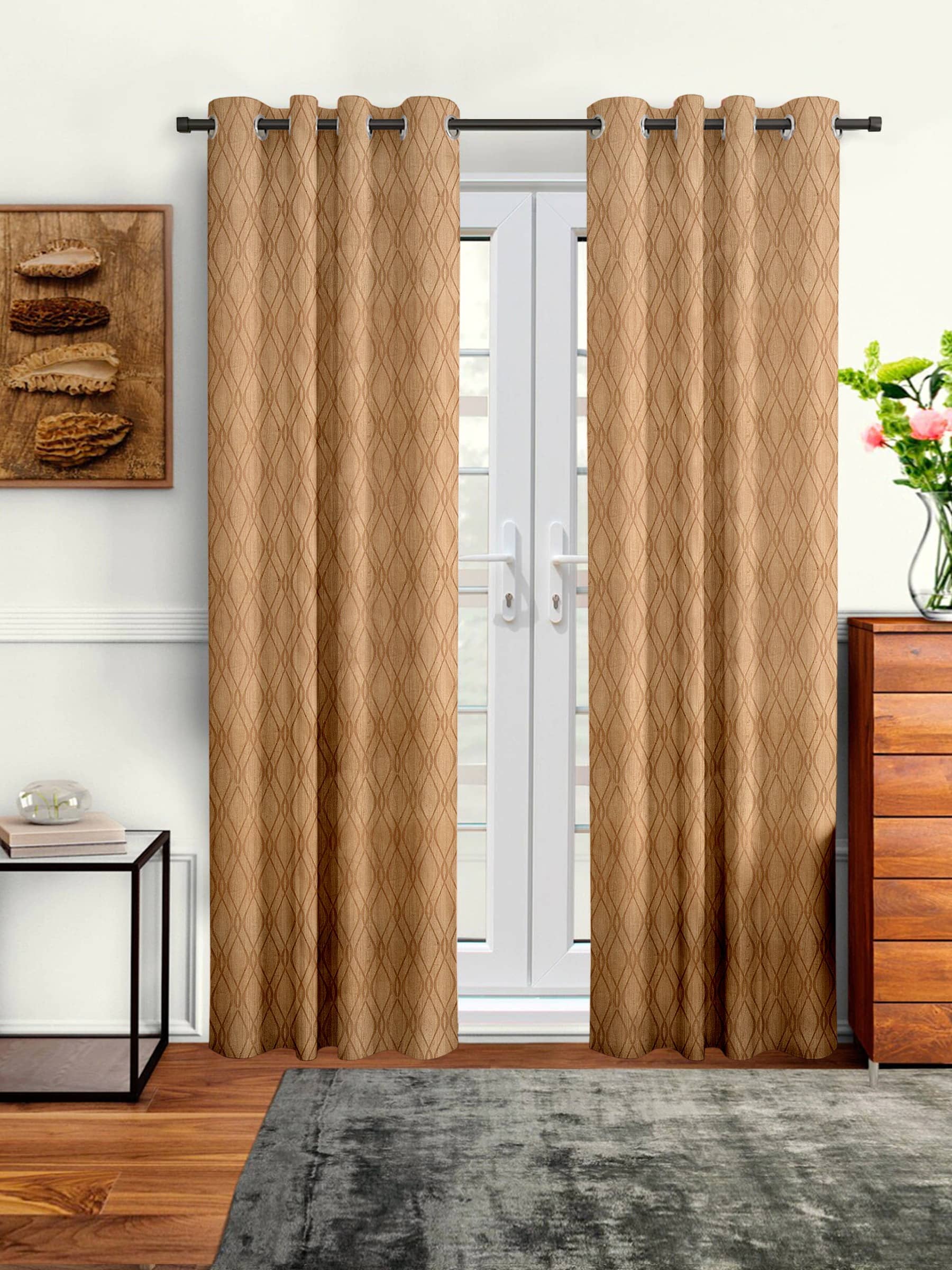 Cortina - Modern Embossed Room Darkening Eyelet Curtain-5 Ft-pack of 2
