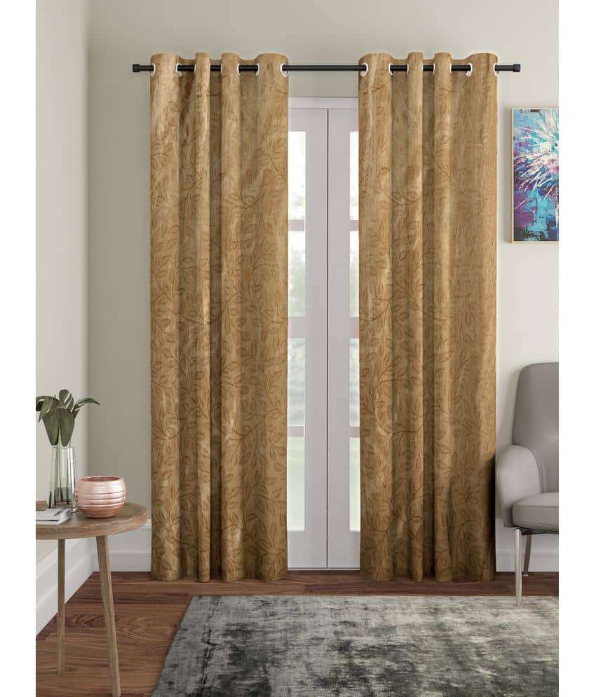 Cortina - Floral Embossed Room Darkening Eyelet Curtain-9 Ft-pack of 2