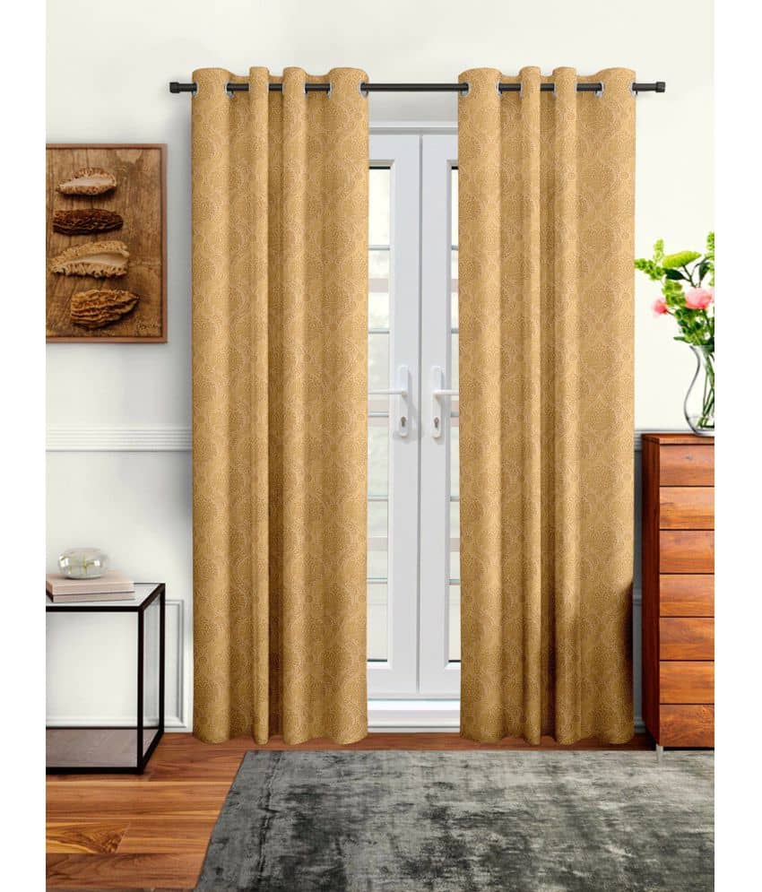 Cortina - Floral Embossed Room Darkening Eyelet Curtain-9 Ft-pack of 2