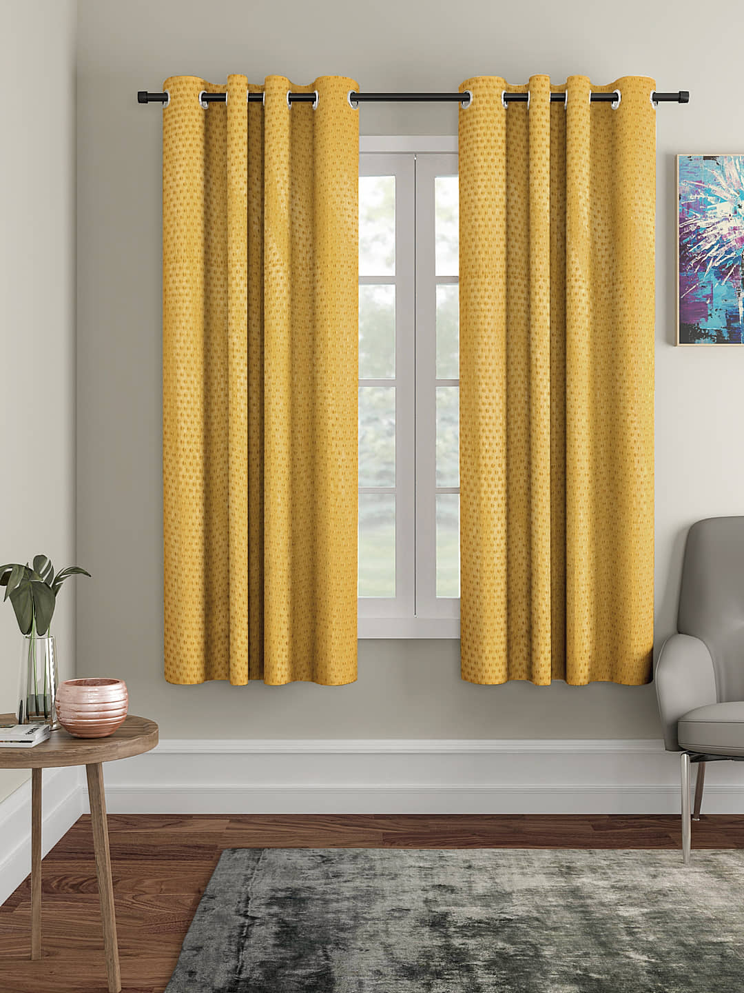 Cortina - Modern Embossed Room Darkening Eyelet Curtain-5 Ft-pack of 2