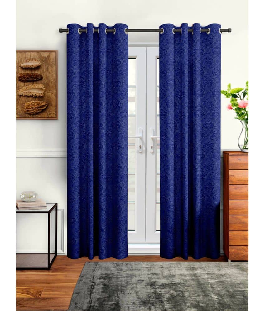 Cortina - Floral Embossed Room Darkening Eyelet Curtain-9 Ft-pack of 2