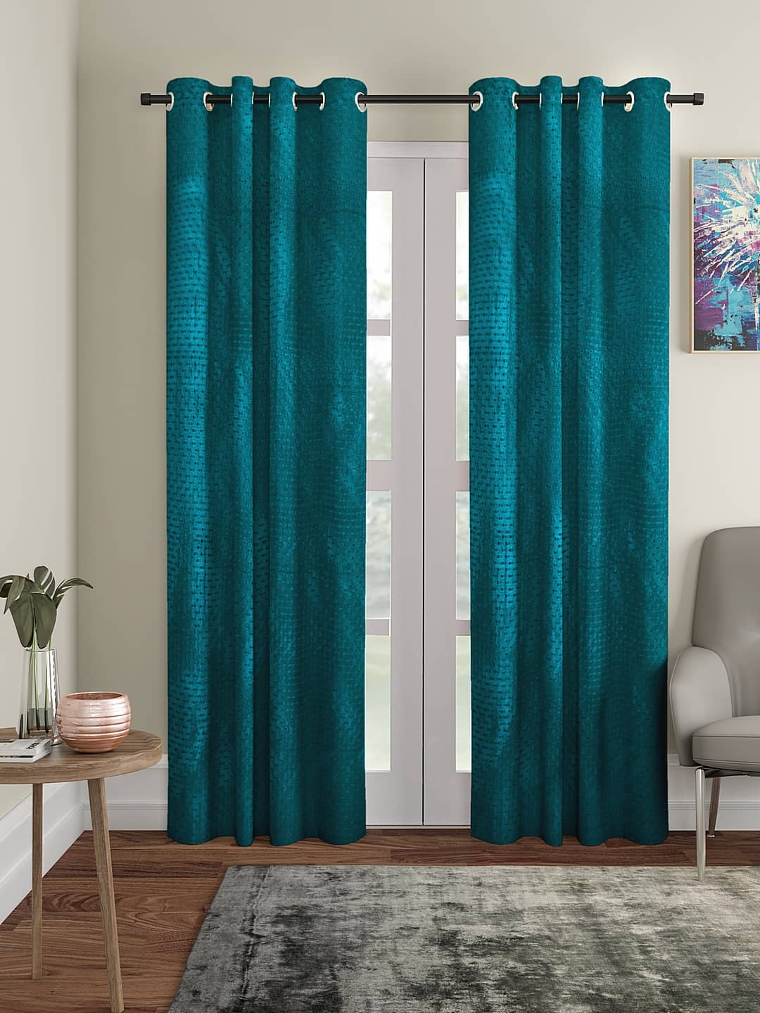 Cortina - Modern Embossed Room Darkening Eyelet Curtain-5 Ft-pack of 2