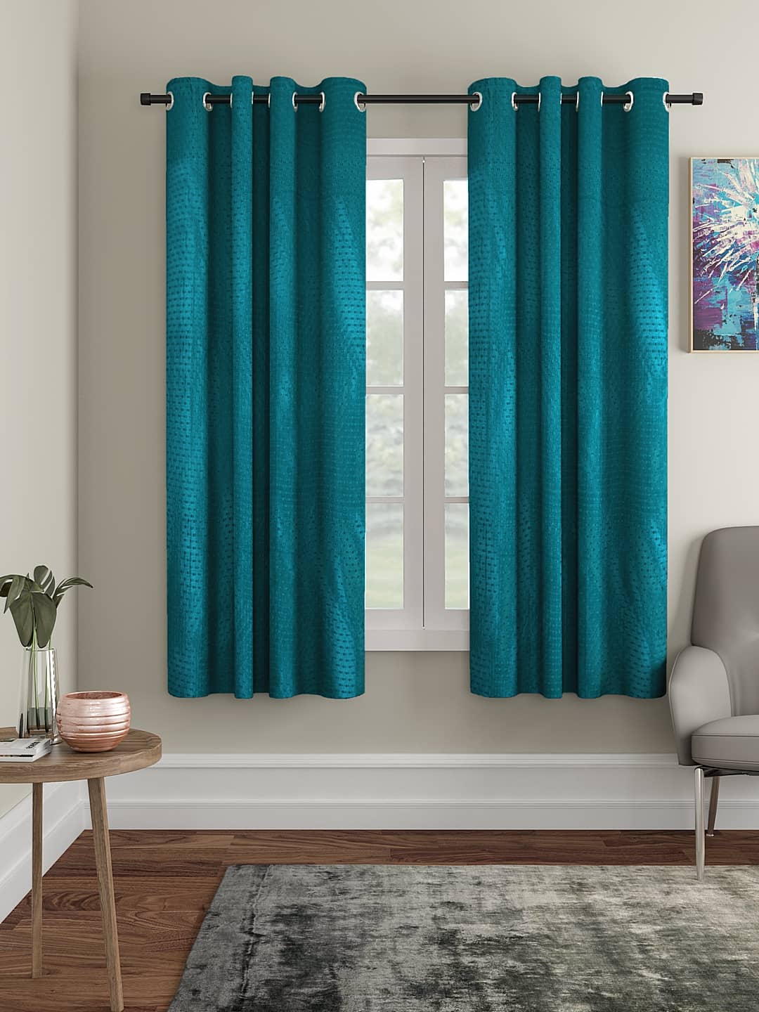 Cortina - Modern Embossed Room Darkening Eyelet Curtain-5 Ft-pack of 2